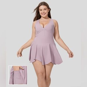 DEEP V Neck Racerback Sleeveless 2-in-1 Side Pocket Mini Casual Plus Size Dress